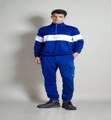 Athletic Blue Track Suit with white stripe design